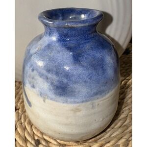 Blue/ Grayish‎ Glazed Bud Vase *Stoneware 3.75" Tall X 3.25" Wide